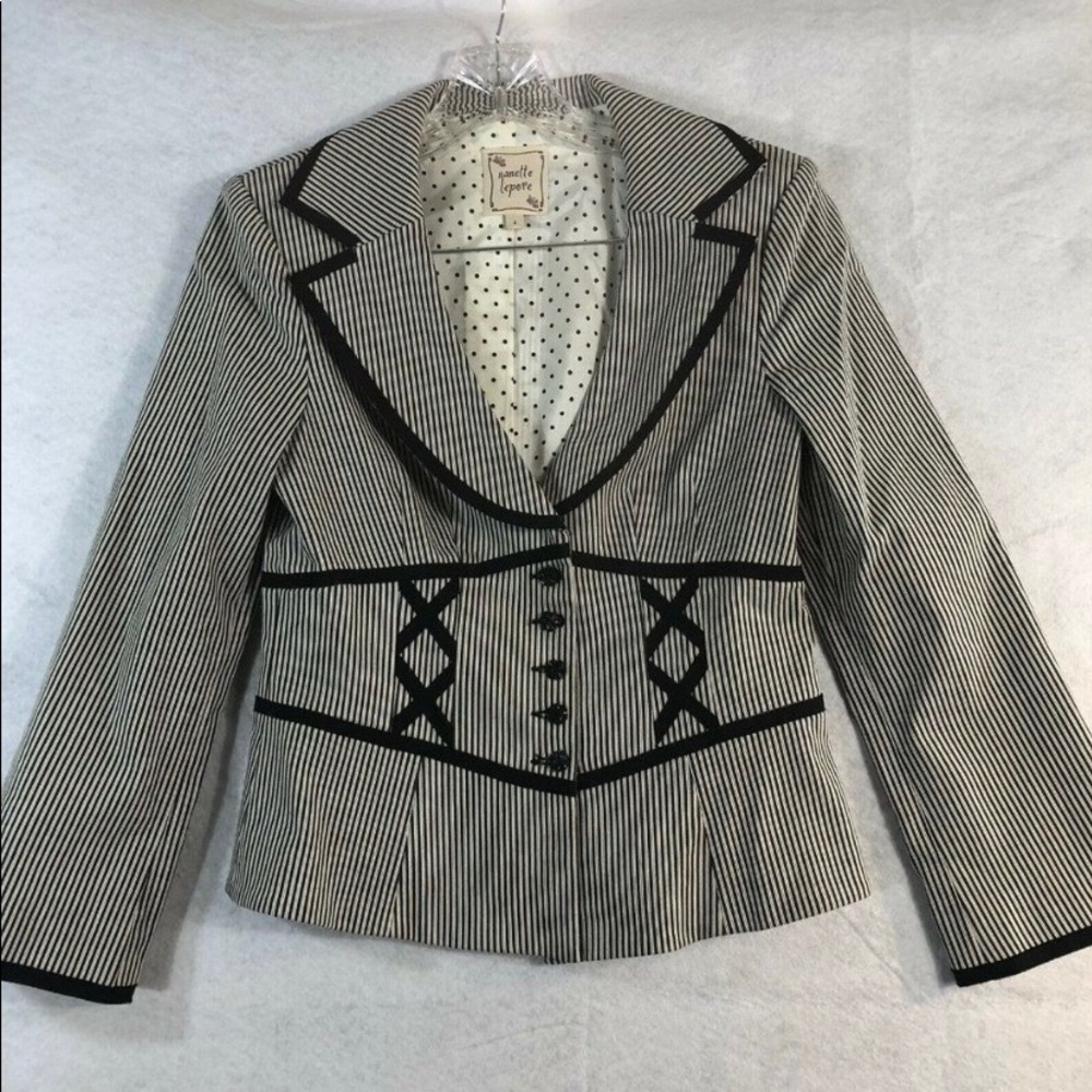 Nanette Lepore Black Striped Dressy Jacket ladies 4 Modern Ribbons Fitted